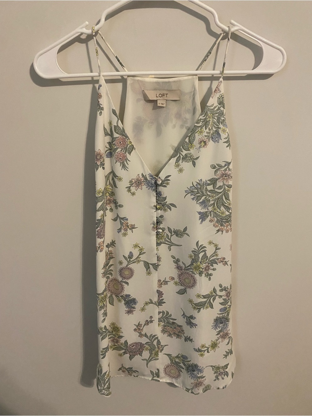 LOFT Cream Floral V-Neck Spaghetti Strap Camisole
